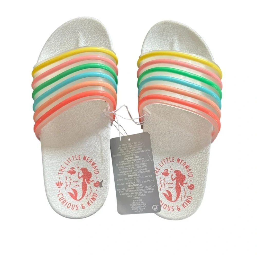 BNWT Disney Parks Little Mermaid Ariel Rainbow Striped Swim Slide Sandals Sz 2/3